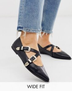 ASOS DESIGN Wide Fit Lexicon pointed ballet flats in black