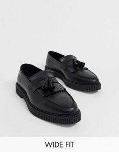 ASOS DESIGN Wide Fit loafers in black leather with creeper sole