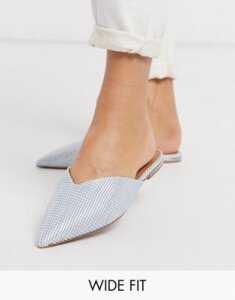 ASOS DESIGN Wide Fit Lou pointed mules in blue weave