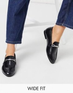 ASOS DESIGN Wide Fit Mariot leather chain loafers in black