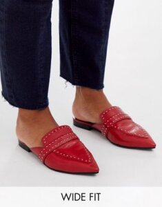 ASOS DESIGN Wide Fit Maximum studded leather pointed mule in red