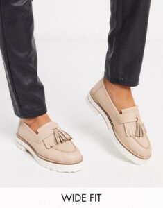 ASOS DESIGN Wide Fit Meze chunky fringed leather loafers in beige