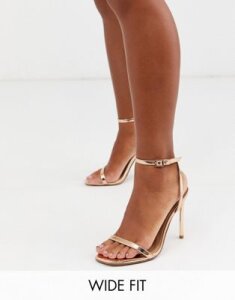 ASOS DESIGN Wide Fit Nova barely there heeled sandals in rose gold