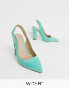 ASOS DESIGN Wide Fit Penley slingback high block heels in aqua-Green