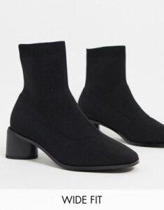 ASOS DESIGN Wide Fit Radley knitted heeled sock boots in black