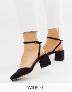 ASOS DESIGN Wide Fit Salvation square toe block heeled mid shoes in black