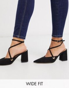 ASOS DESIGN Wide Fit Seeker pointed mid-heels in black