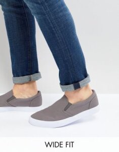 ASOS DESIGN Wide Fit slip on sneakers in gray canvas