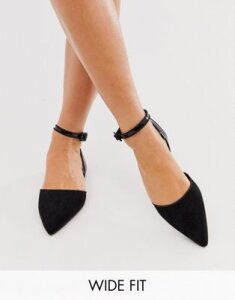 ASOS DESIGN Wide Fit Valuate pointed ballet flats in black