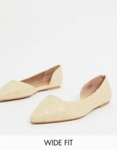 ASOS DESIGN Wide Fit Virtue d'orsay pointed ballet flats in natural fabrication-Beige