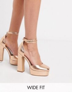 ASOS DESIGN Wide Fit Waterloo platform block heels in rose gold