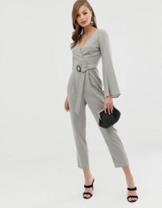 ASOS DESIGN wrap belted exaggerated sleeve jumpsuit-Gray