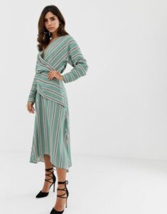 ASOS DESIGN wrap front maxi dress in wide stripe-Multi