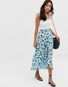 ASOS DESIGN wrap maxi skirt with tie in floral print-Multi
