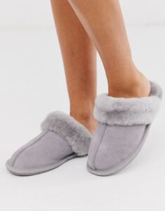 ASOS DESIGN Zella premium sheepskin slippers in pale gray