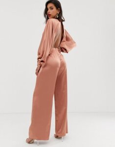 ASOS EDITION blouson sleeve satin jumpsuit-Pink