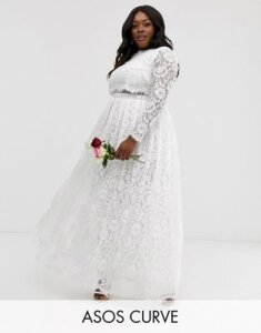 ASOS EDITION Curve Grace lace crop top wedding dress-White