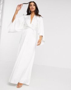 ASOS EDITION extreme cape sleeve maxi wedding dress in ivory-White