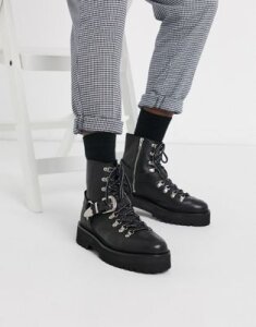 ASOS EDITION lace up boot with buckle detail in black