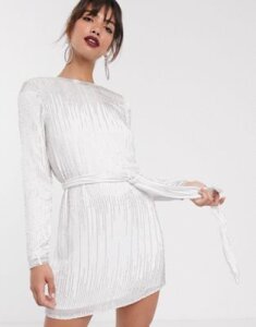 ASOS EDITION linear beaded mini dress-White