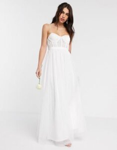 ASOS EDITION Louisa lace corset wedding dress with mesh skirt-White