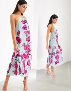 ASOS EDITION maxi trapeze dress with oversized floral embroidery-Blue