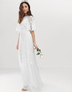 ASOS EDITION Mia embroidered flutter sleeve wedding dress-White