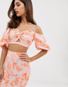 ASOS EDITION printed bow front crop top-Multi