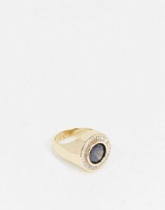 ASOS EDITION signet ring with cubic zirconia crystal detail in gold tone