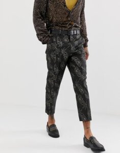 ASOS EDITION slim suit pants in gold and black floral jacquard