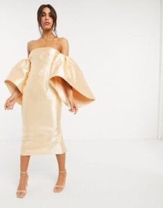 ASOS EDITION structured midi dress with extreme sleeve-Orange