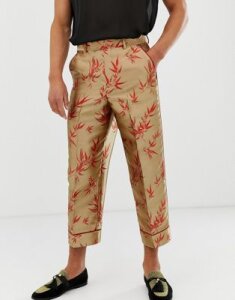 ASOS EDITION wide leg cropped smart pants in floral jacquard-Multi
