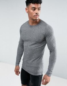 ASOS Longline Knitted Sweater with Side Zips In Salt & Pepper-Gray