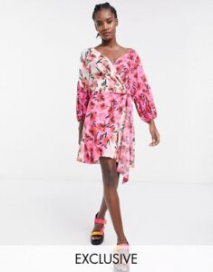 ASOS MADE IN KENYA a mix print wrap mini dress-Pink