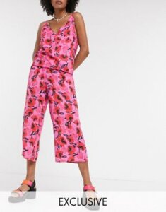 ASOS MADE IN KENYA floral print wide leg pants two-piece-Pink