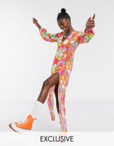 ASOS MADE IN KENYA maxi dress in neon tye dye-Orange