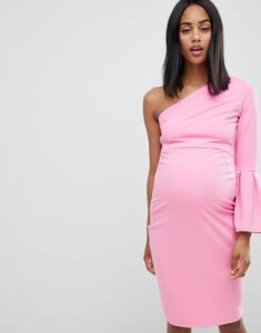 ASOS Maternity Crepe One Shoulder Drama Sleeve Midi Dress-Pink