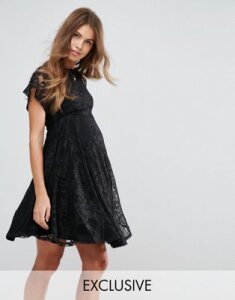 ASOS Maternity Flutter Sleeve Lace Skater Dress-Black
