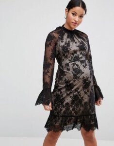 ASOS Maternity High Neck Open Back Lace Mini Dress-Black