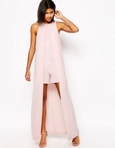 ASOS Occasion Romper with Maxi Cape Detail-Pink