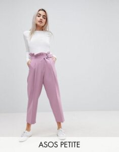 ASOS PETITE Tailored Frill Waist PANTS with Buckle Detail-Purple
