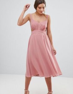 ASOS Side Cut Out Midi Dress with Cami Straps-Pink