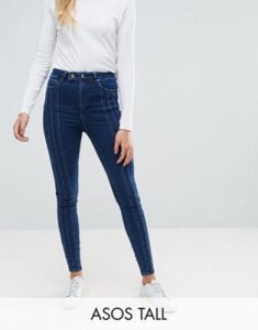 ASOS TALL RIDLEY HIGH WAIST Skinny Jean With Triple Seams-Blue