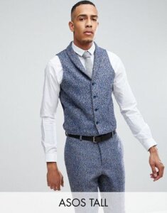 ASOS TALL Slim Suit Vest In Blue Flecked Wool Blend