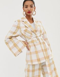 ASOS WHITE belted suit jacket in check print-Multi
