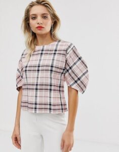 ASOS WHITE check puff sleeve top-Red