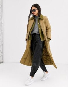 ASOS WHITE double layer long line padded coat-Green