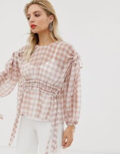 ASOS WHITE gingham ruched waist top-Pink