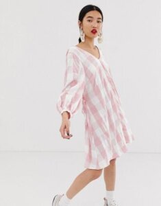 ASOS WHITE gingham wrap mini dress-Pink