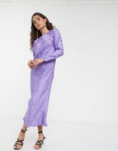 ASOS WHITE jacquard satin long sleeve maxi dress-Purple